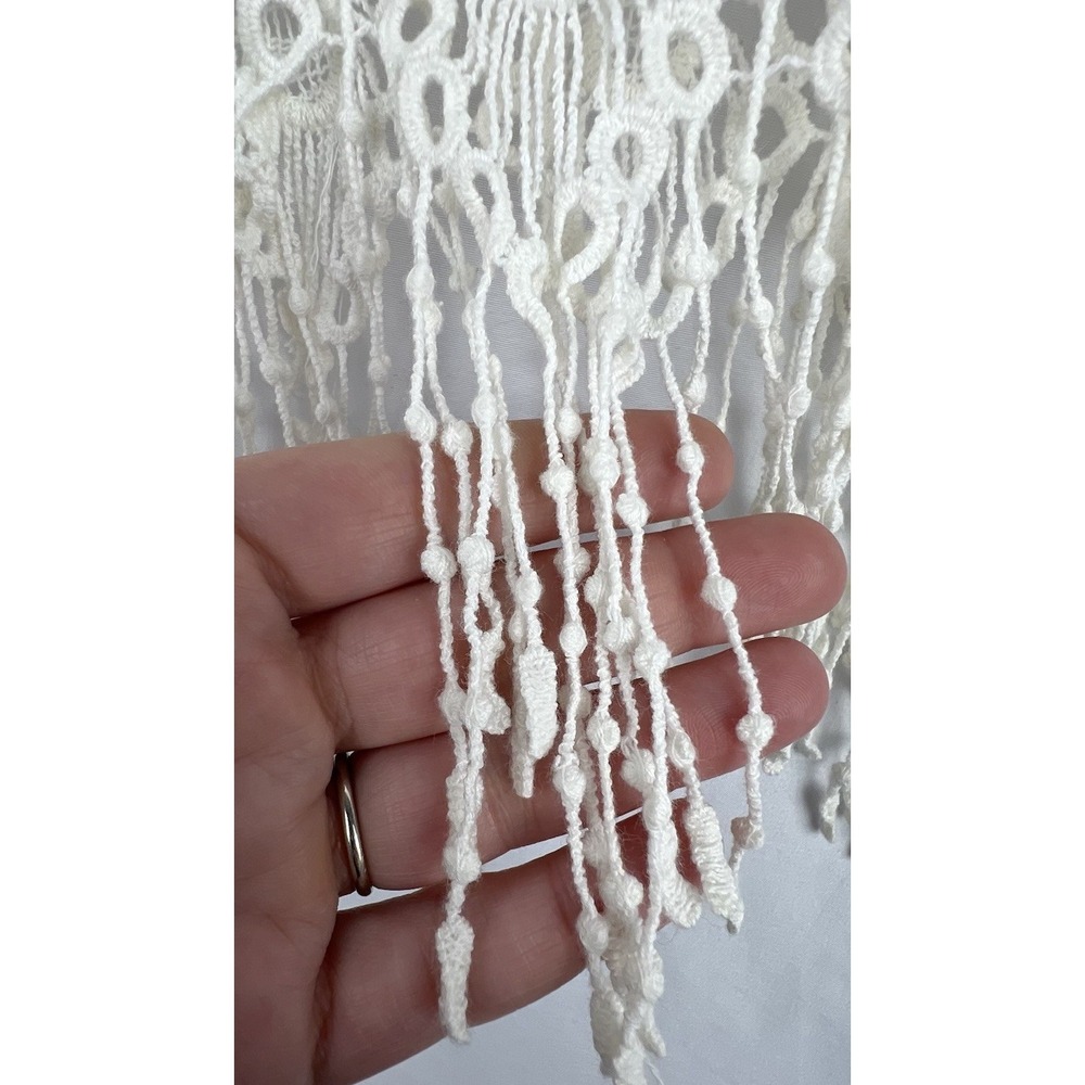 White Crochet Lace Fringe Boho Festival Tank Top 100% Cotton Large Coastal Boho - Picture 6 of 8